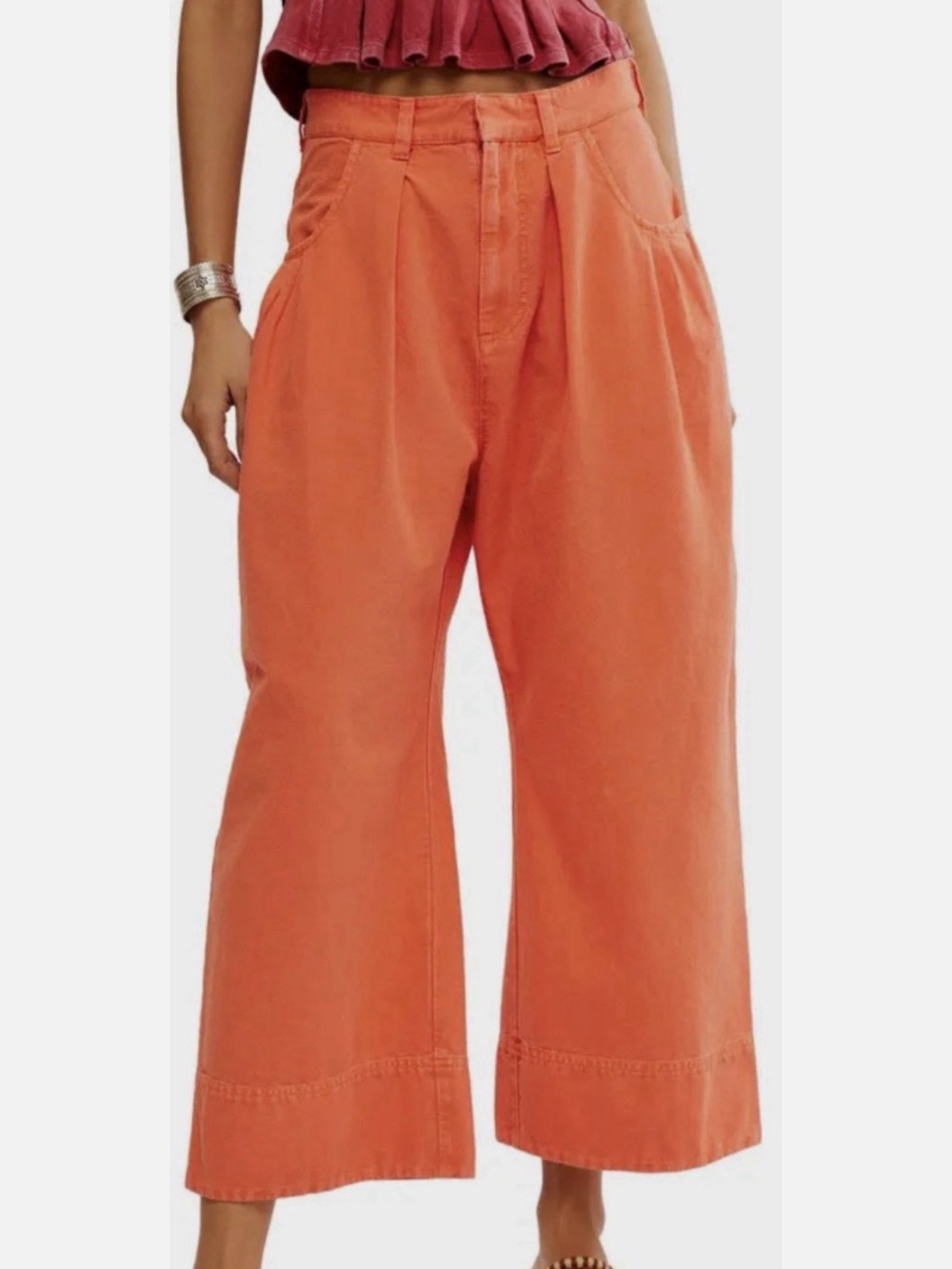 Free People Sweet Talk Chino Pants Women's 6 Phantom Mid Rise Cropped Wide Leg